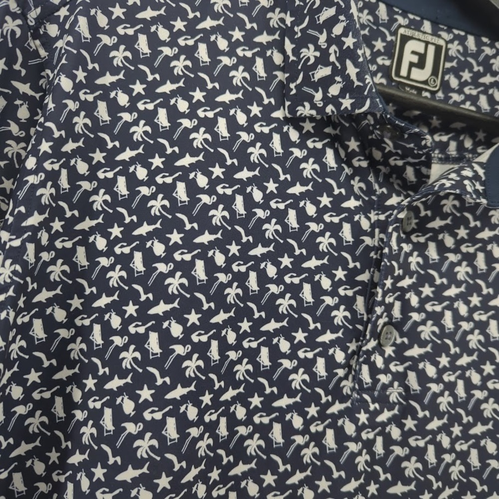FootJoy FJ Polo Shirt Men's Large Blue Beach Print Iron Horse Golf Course AOP - Picture 5 of 11